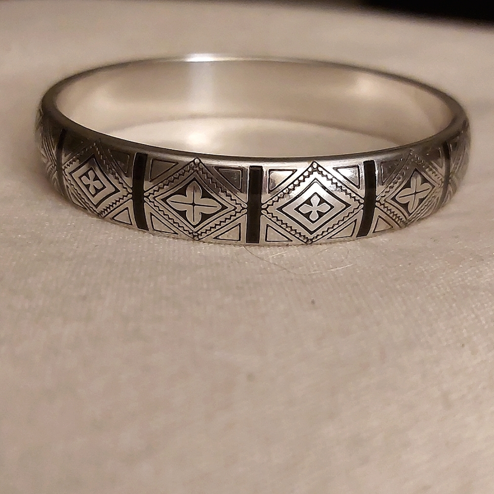 Brighton silver tone and black enamel bangle